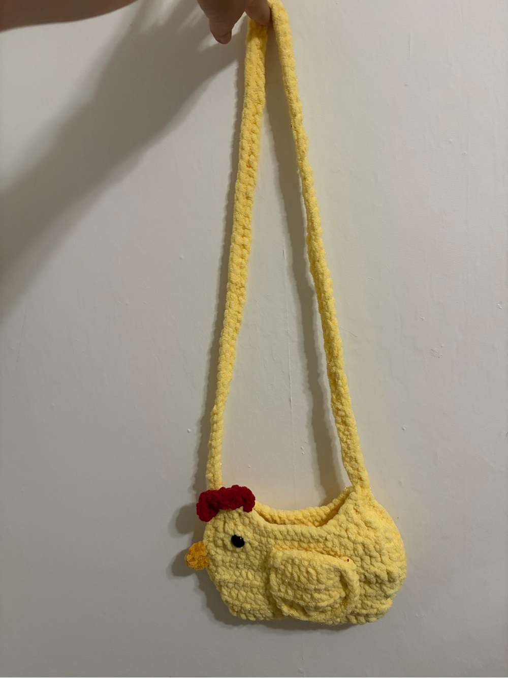 Crochet Yellow Shimmer Chicken Crossbody Bag - Picture 5 of 7